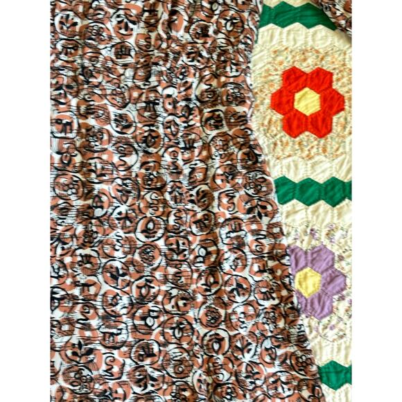 Vintage 1940s Novelty Print Dress Orange Brown Rayon Velvet Bows Abstract AS IS - Picture 5 of 16